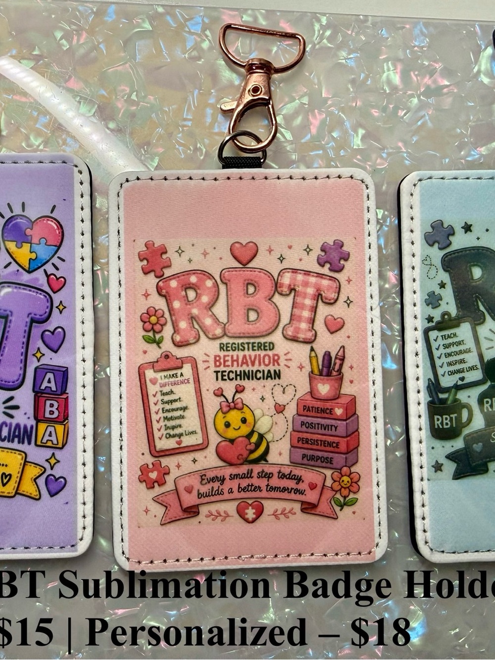 RBT Registered Behavior Technician Pink ID Badge Holder
